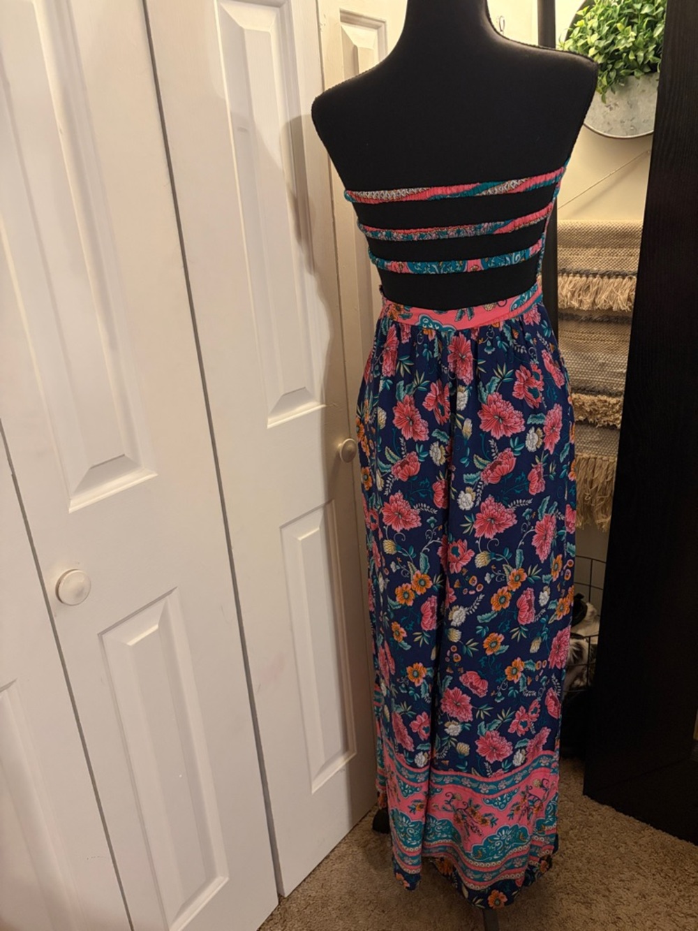 Strapless Floral Cutout Jumpsuit - Navy & Pink - Picture 2 of 8
